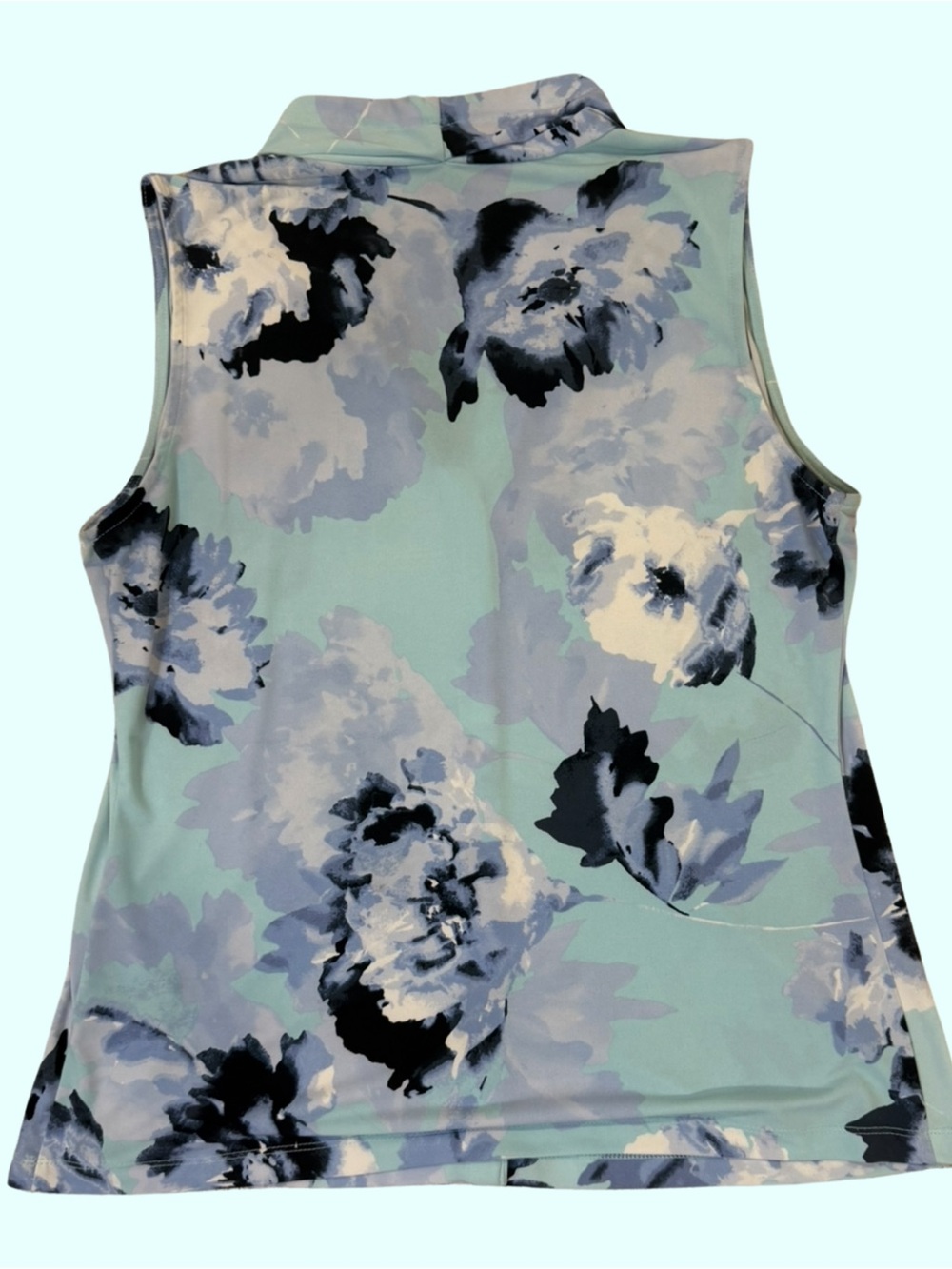 Calvin Klein Mint and Navy Floral Sleeveless V-Neck Top - Picture 2 of 7